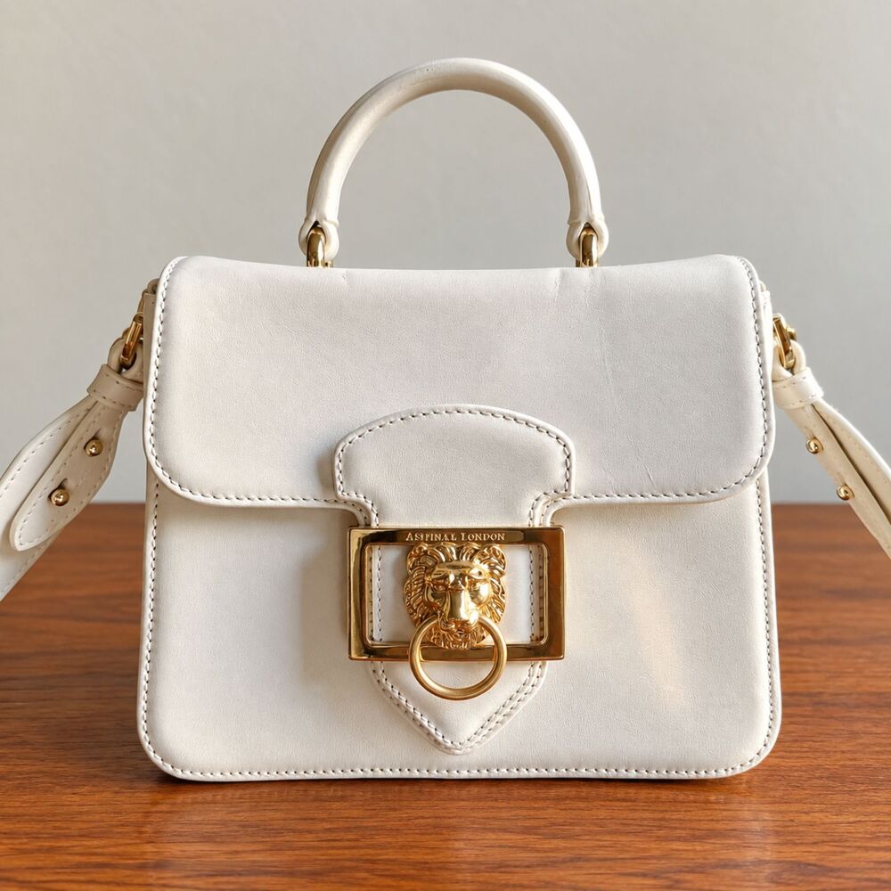 Aspinal of London Small Lion Lansdowne Top Handle Bag Crossbody Ivory Leather
